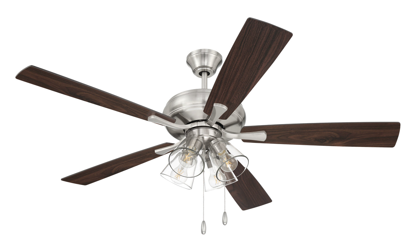 ECF104BNK5-DWWLN - Eos Clear 4 Light 52" 5 Blade Ceiling Fan with Light Kit - Brushed Nickel