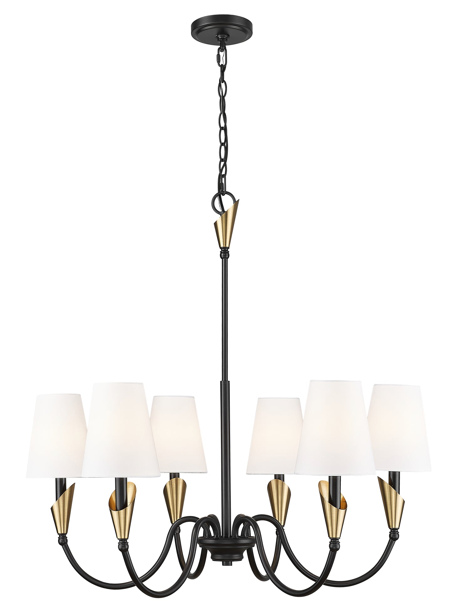 4014-32MB-MGLD - Claudelle 6 Light 32" Chandelier - Matte Black / Modern Gold