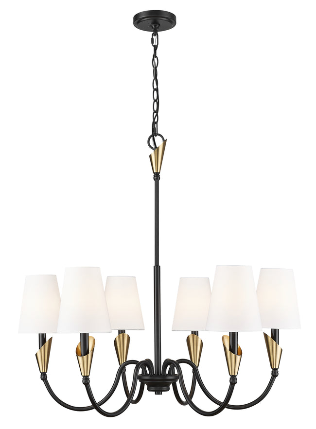 4014-32MB-MGLD - Claudelle 6 Light 32" Chandelier - Matte Black / Modern Gold