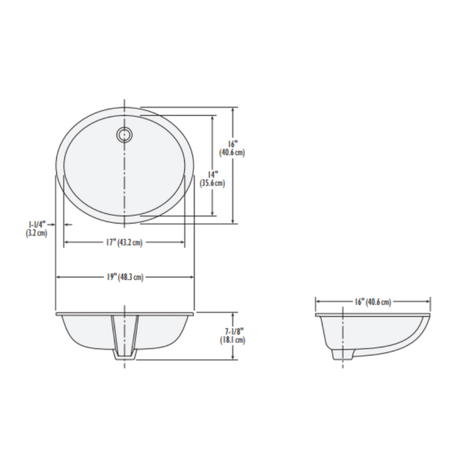 3529-02 - Holiday Lavatory Sink Basin - Oval - Rim/Counter Surface Mount - White