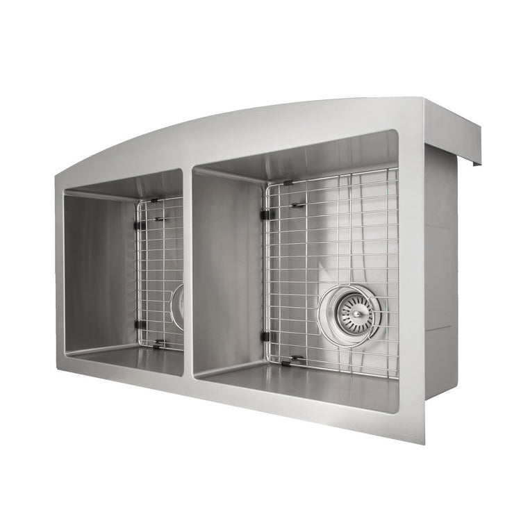 SA50D-36 - 36" Niseko Farmhouse Apron Mount Double Bowl Stainless Steel Kitchen Sink with Bottom Grid