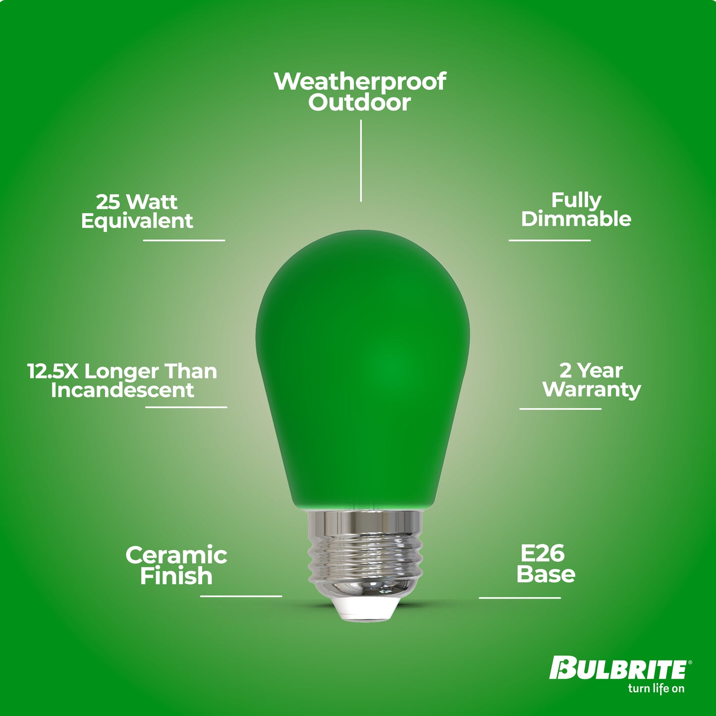 776153 - Filaments Dimmable Ceramic Green S14 LED Light Bulb - 2.5 Watt - 10 Pack