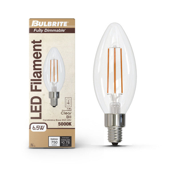 776966 - Filaments Dimmable B11 Clear Glass Candelabra Base - 6.5 Watt - 5000K - 4 Pack