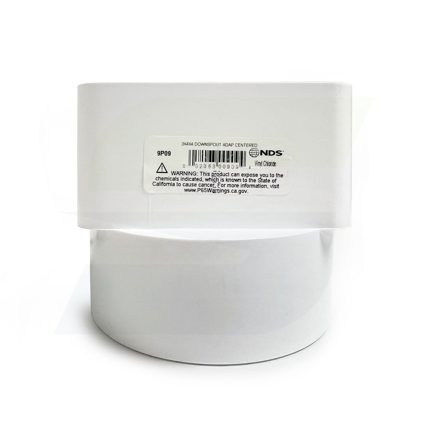 9P09 - PVC Downspout Adapter - 3" x 4" Downspout x 4" DWV / SCH40 Hub