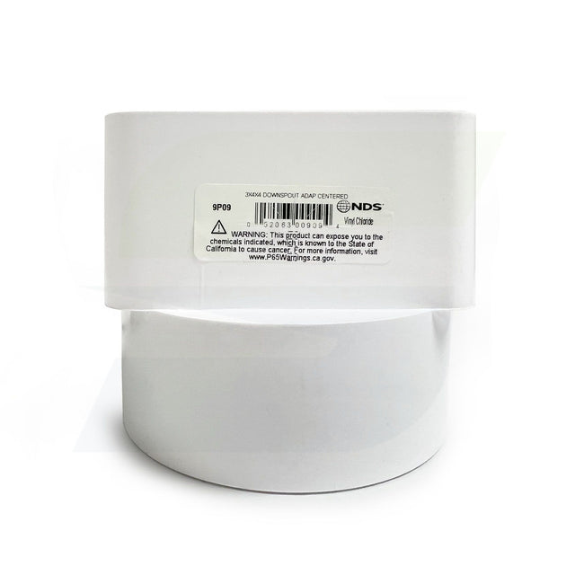 9P09 - PVC Downspout Adapter - 3" x 4" Downspout x 4" DWV / SCH40 Hub