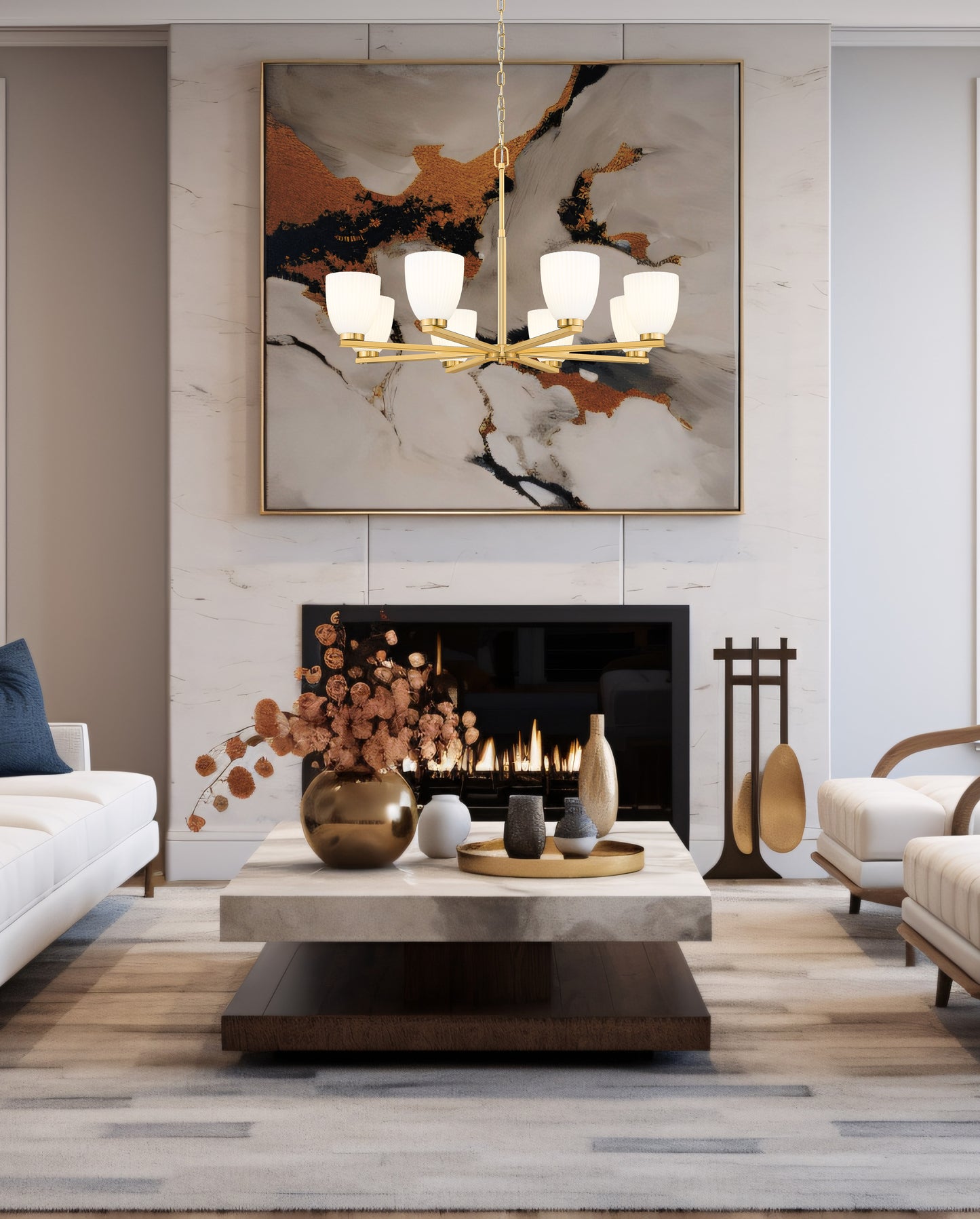 7518-8MGLD - Naya 8 Light 33" Chandelier - Modern Gold