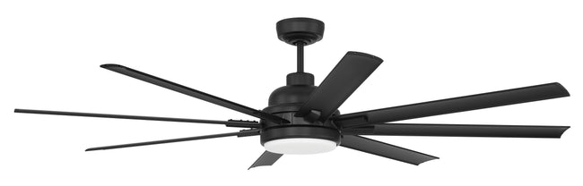 RSH65FB8-NWF - Rush 65" Ceiling Fan, Wet Rated no Wifi 65" 8 Blade Indoor Outdoor Ceiling Fan with Light Kit - Flat Black
