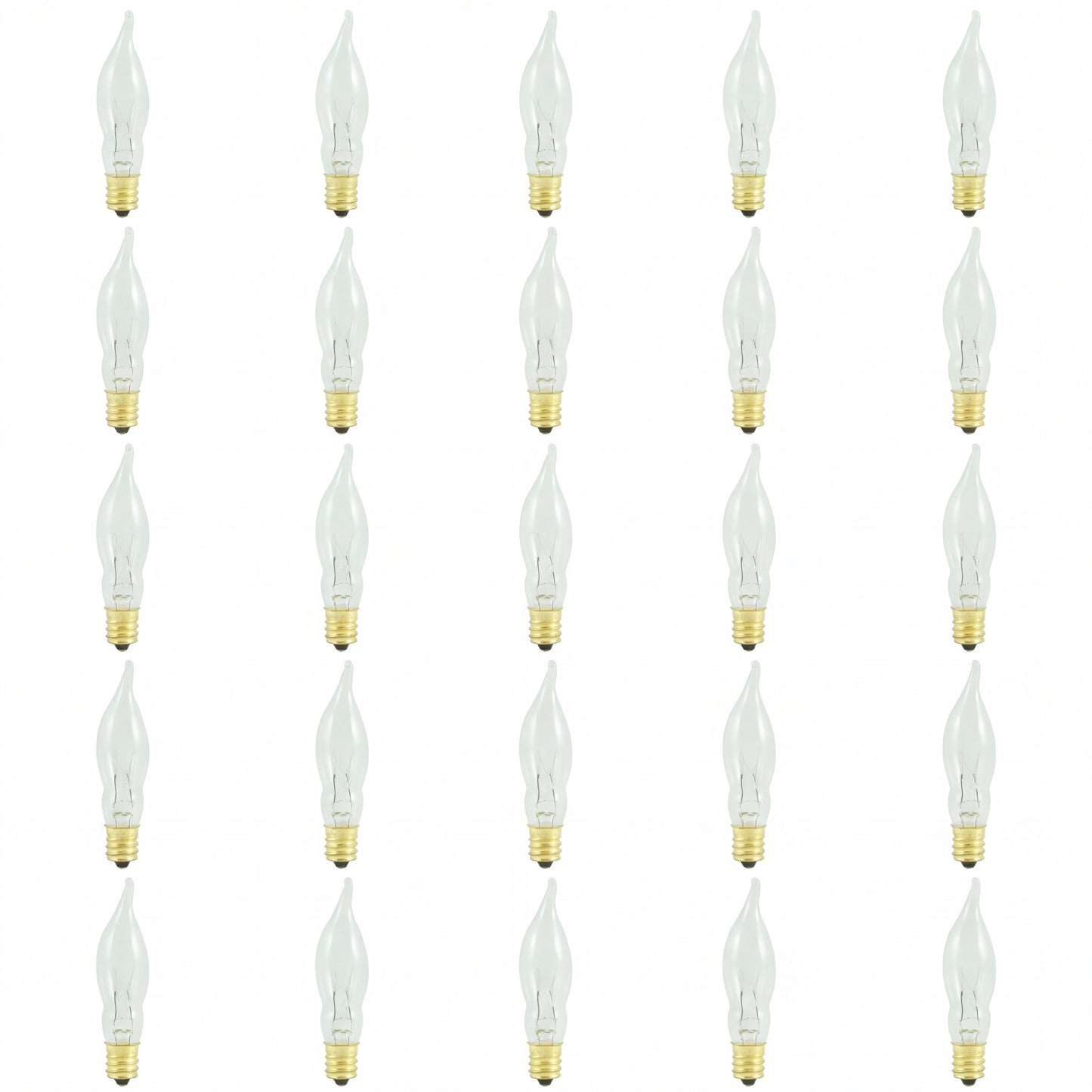 403307 - Dimmable Clear CA5 Incandescent Candelabra Light Bulb - 7.5 Watt - 2700K - 25 Pack