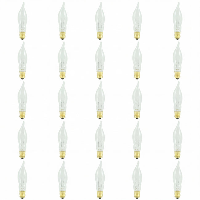403307 - Dimmable Clear CA5 Incandescent Candelabra Light Bulb - 7.5 Watt - 2700K - 25 Pack