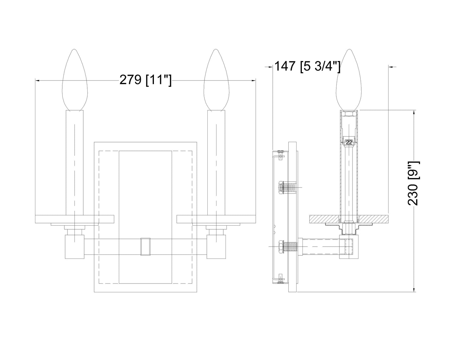 3045-2S-MB - Kaden 2 Light Wall 9" Sconce - Matte Black