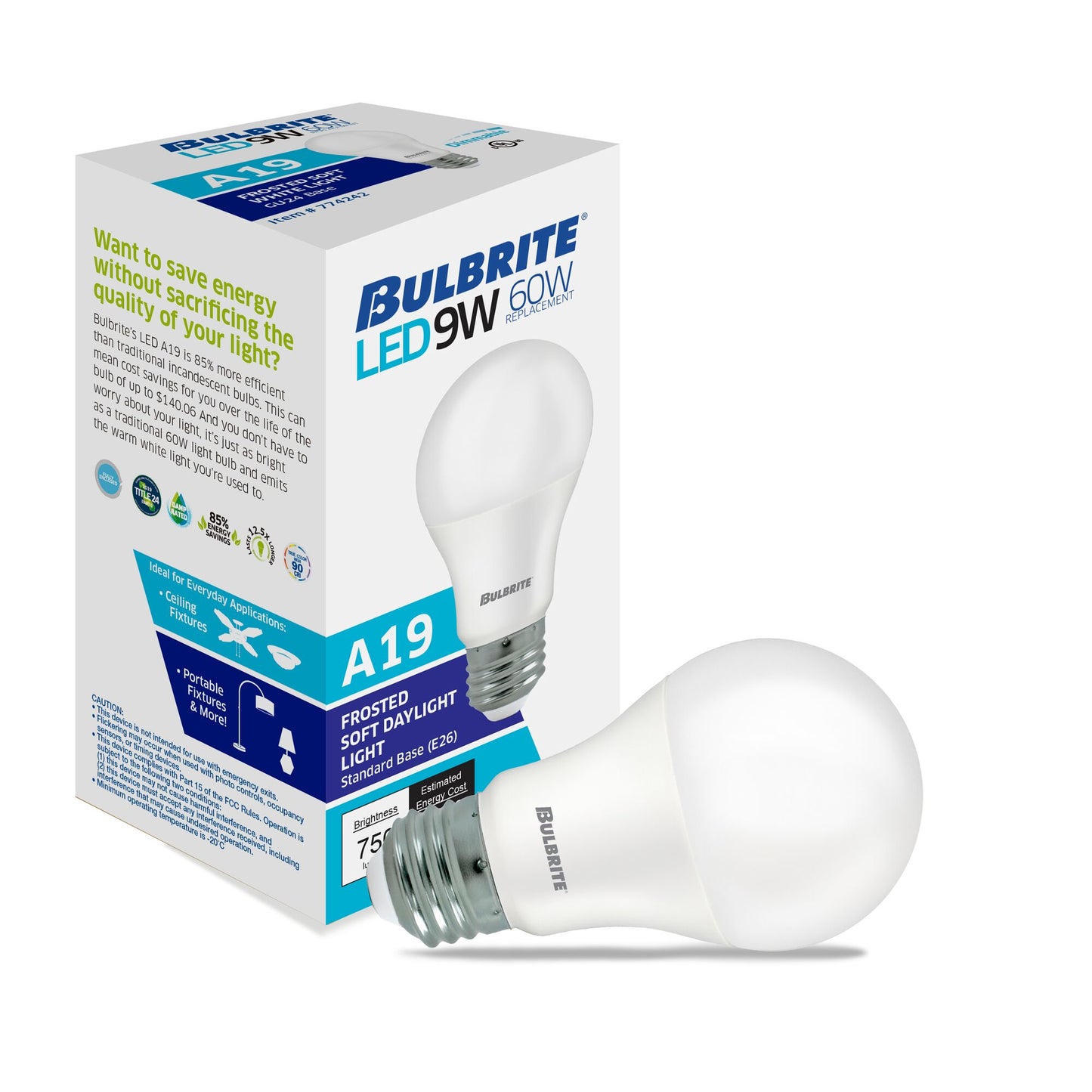 774246 - Frost A19 LED Light Bulb - 9 Watt - 5000K - 8 Pack