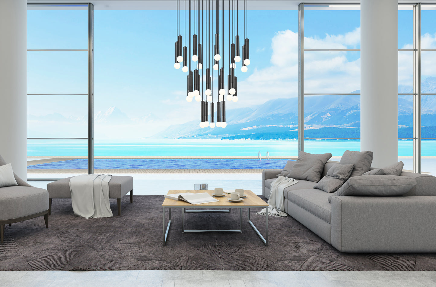 1956P-27R-MB - Stari 27 Light 36" Chandelier - Matte Black