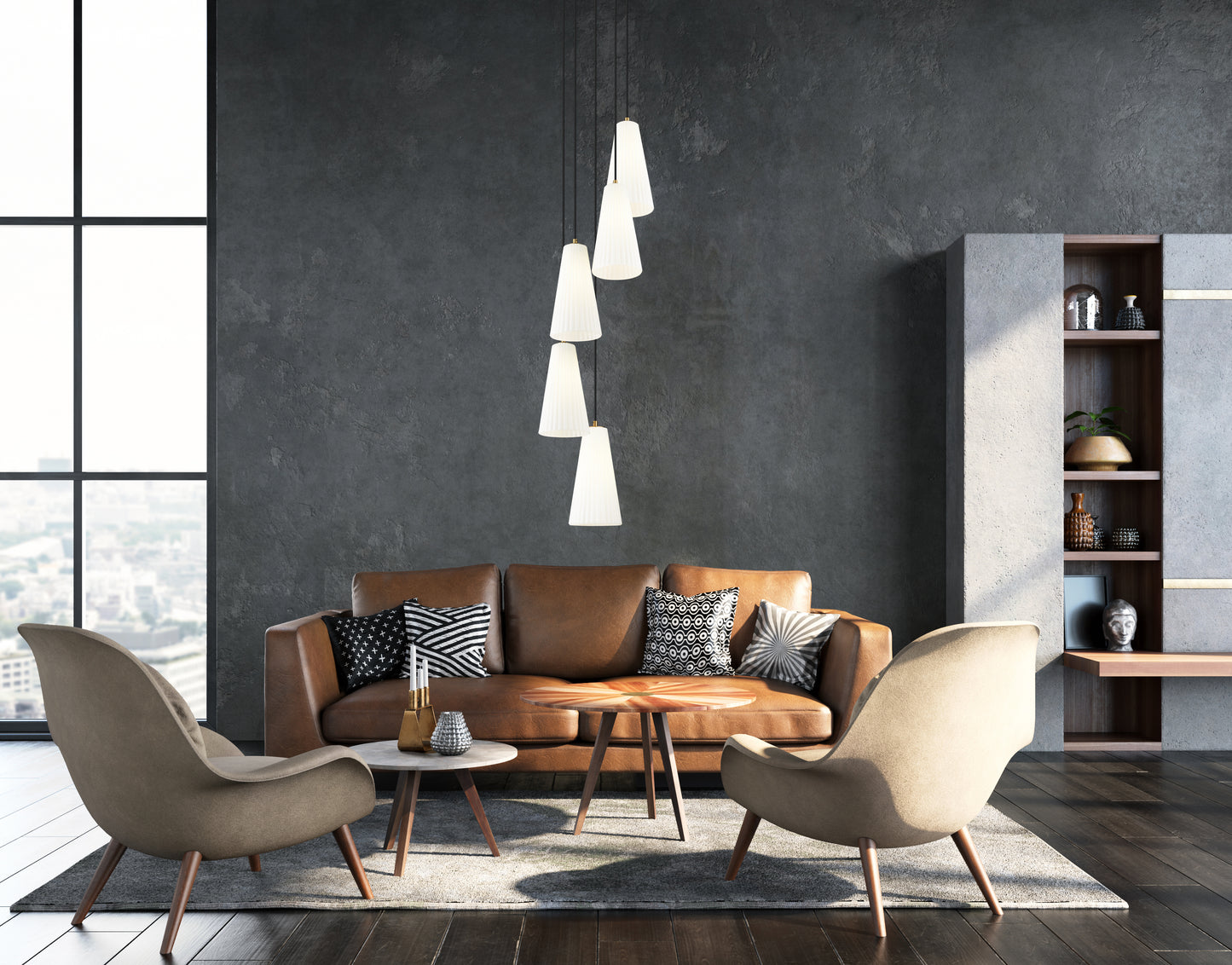 3043P7-5R-MGLD - Farrell 5 Light 12" Chandelier - Modern Gold