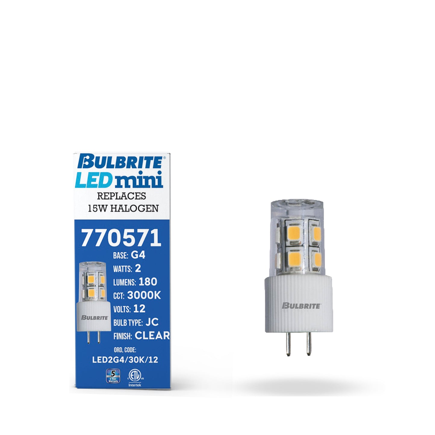 770571 - JC LED G4 Base Light Bulb - 2 Watt - 3000K - 3 Pack