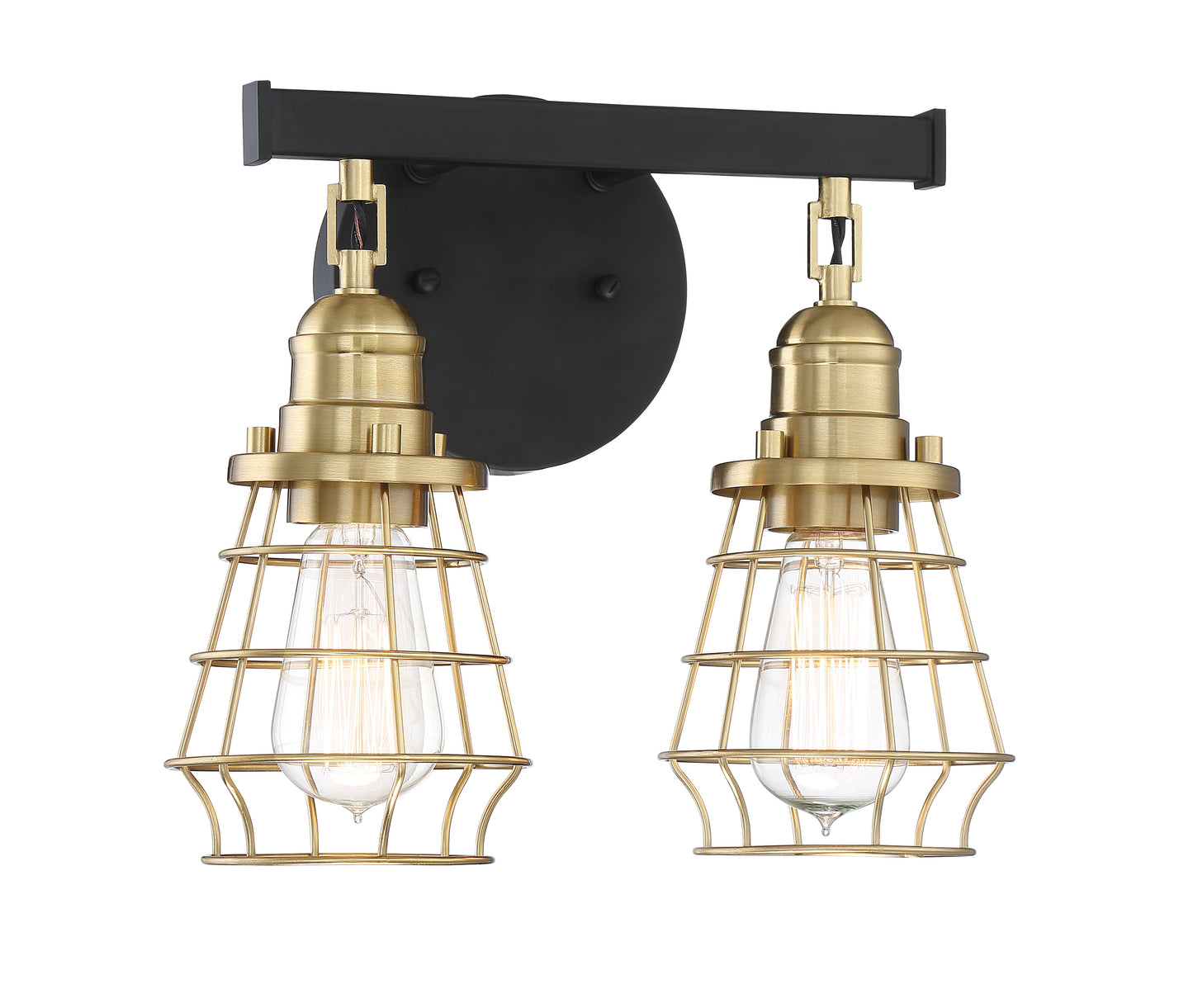 50602-FBSB - Thatcher 2 Light 12" Wide Vanity Light - Flat Black / Satin Brass