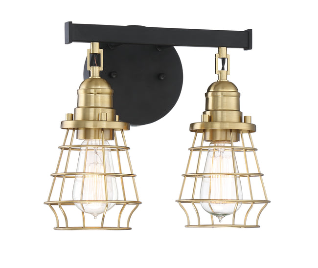 50602-FBSB - Thatcher 2 Light 12" Wide Vanity Light - Flat Black / Satin Brass