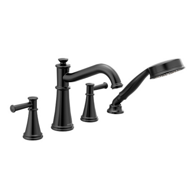 T9024BL - Belfield Two-Handle Diverter Roman Tub Faucet Including Handheld Shower - Matte Black