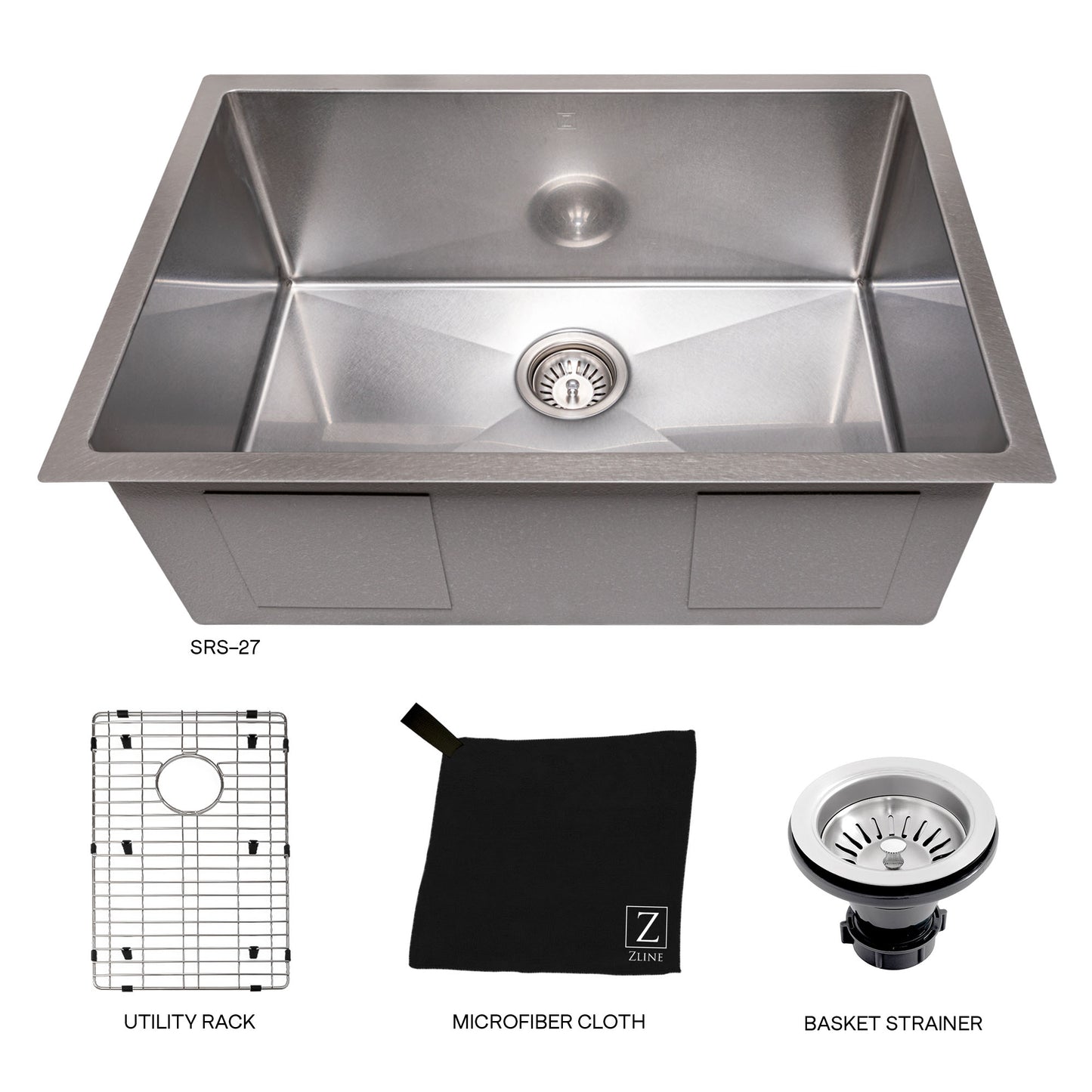 SRS-27 - 27" Meribel Undermount Single Bowl Stainless Steel Kitchen Sink with Bottom Grid