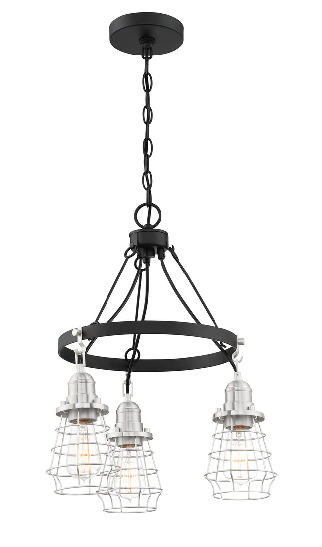 50623-FBBNK - Thatcher 3 Light 18" Wide Chandelier - Flat Black / Brushed Polished Nickel