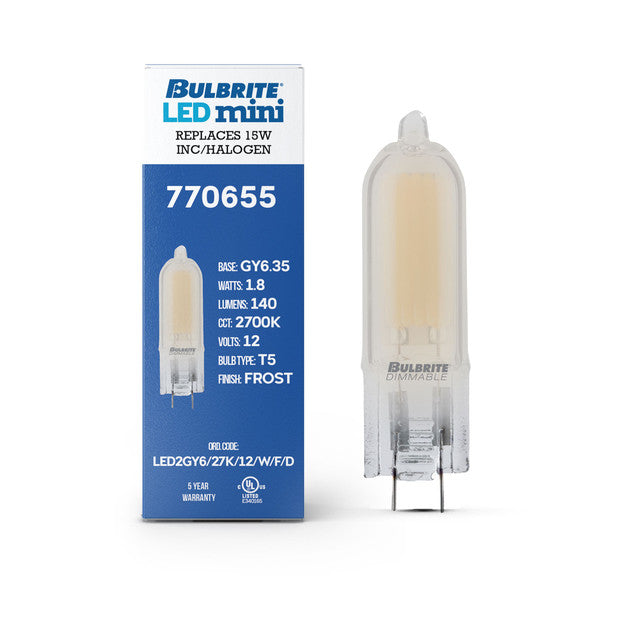 770655 - 12V Dimmable T5 Frost Glass GY6.35 - 1.8 Watt - 2700K - 4 Pack