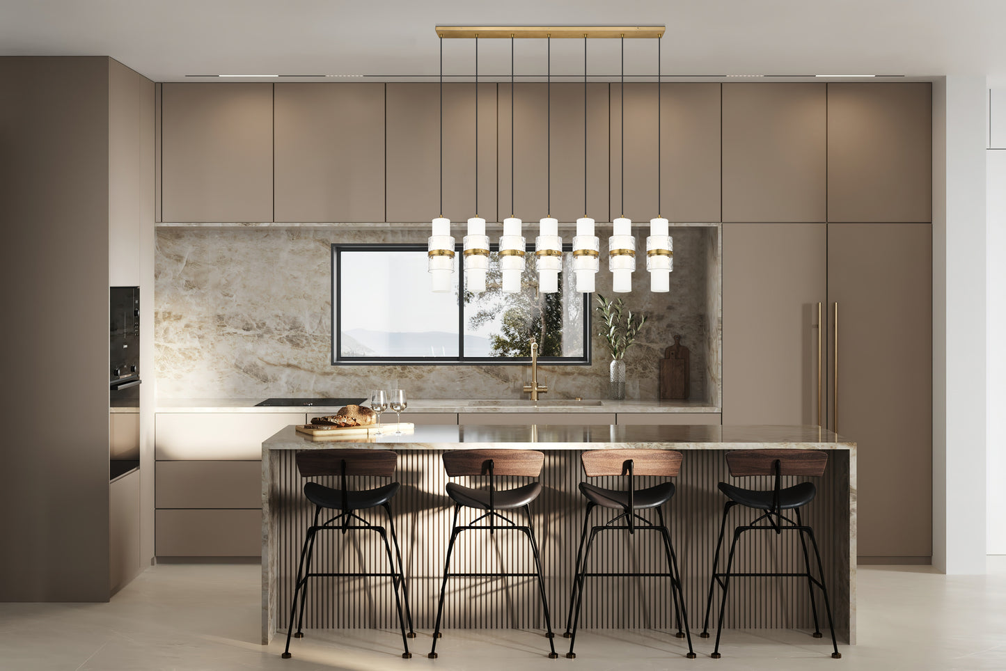 1946P-7L-MGLD - Cayden 7 Light Linear 54" Chandelier - Modern Gold