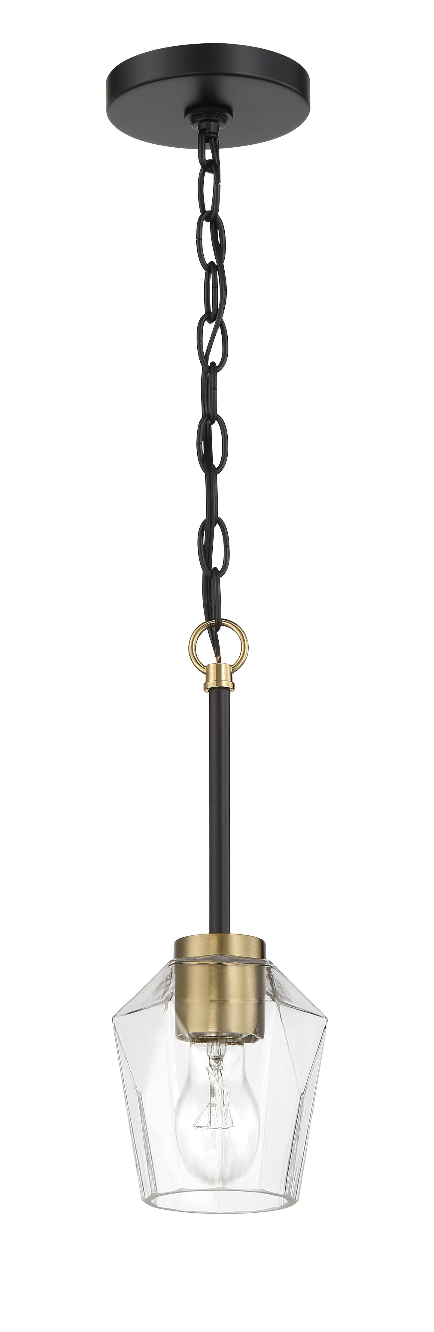 56991-FBSB - Avante Grand 1 Light 5" Wide Mini Pendant - Flat Black / Satin Brass