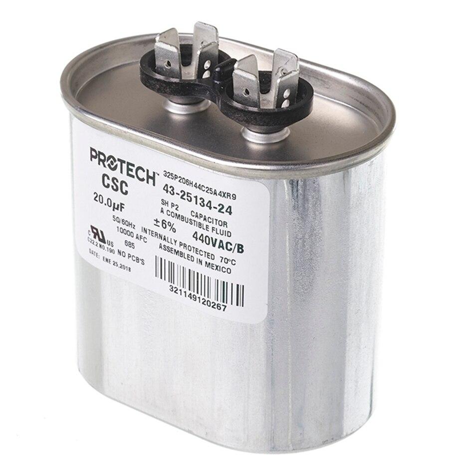 Rheem 43-25134-24 - Single Oval Capacitor - 20 UF, 440 VAC, 1.910 X 2.910 X 3.865 (Max.) In.