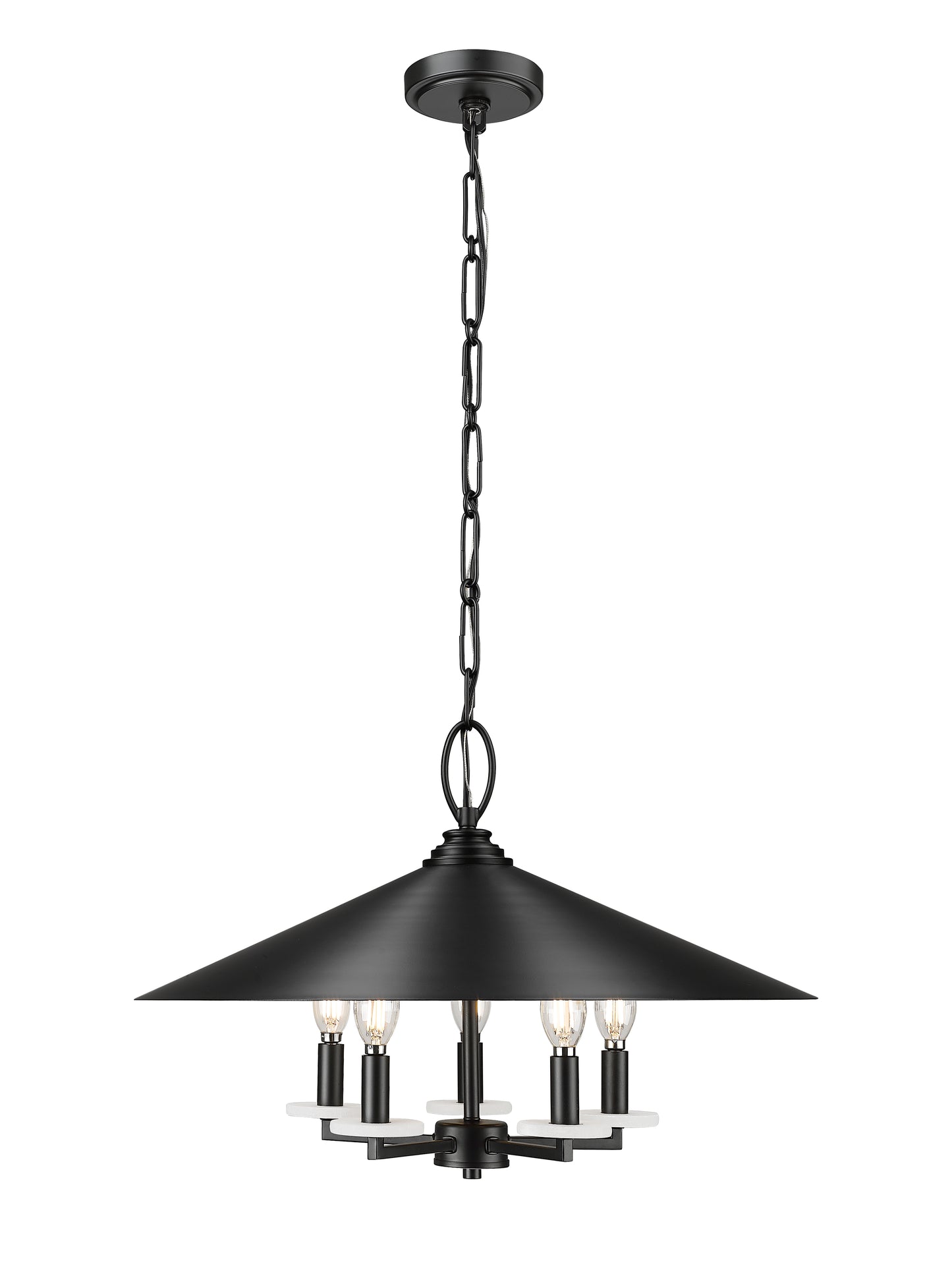 1953-22MB - Rialto 5 Light 22" Pendant - Matte Black