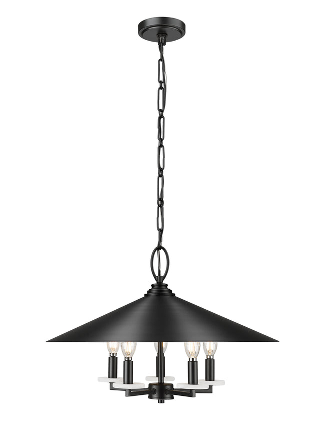 1953-22MB - Rialto 5 Light 22" Pendant - Matte Black