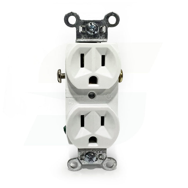 CR15-W - 15 Amp Duplex Receptacle/Outlet, Commercial Grade, Self-Grounding