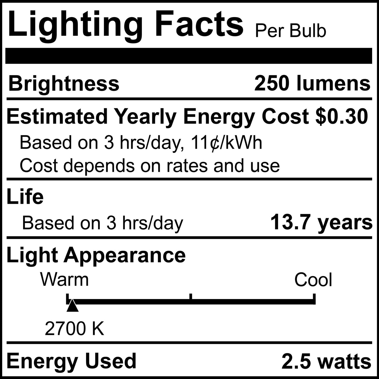 776871 - Dimmable Clear A19 LED Light Bulb - 2.5 Watt - 2700K - 6 Pack