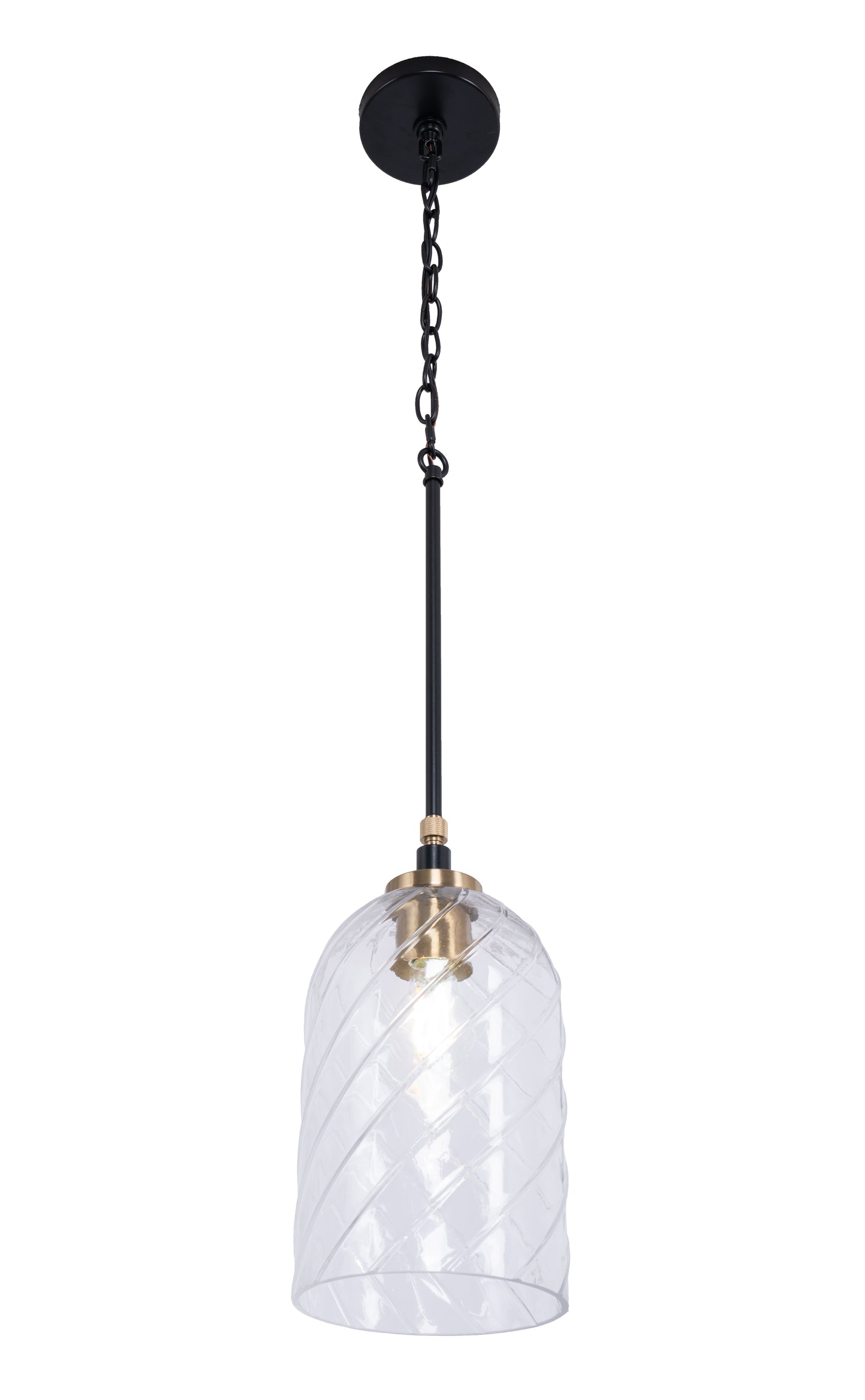 60391-FBSB-C - Council 1 Light 7" Wide Pendant - Flat Black / Satin Brass