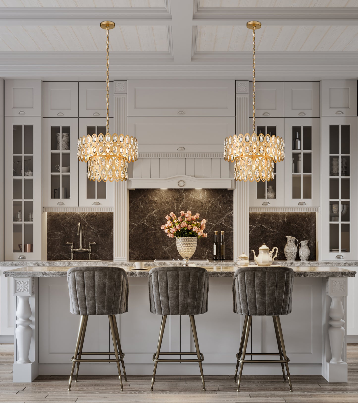 822P15-HB - Dealey 5 Light 16" Pendant - Heirloom Brass