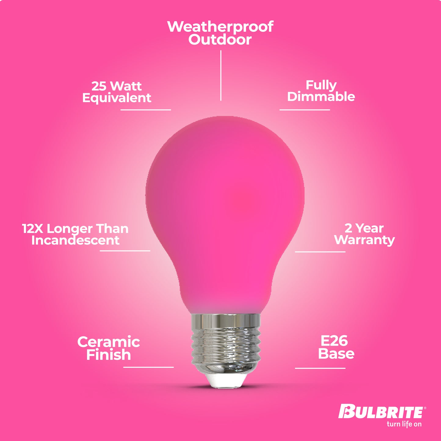 776110 - Filaments Dimmable Ceramic Pink A19 LED Light Bulb - 4.5 Watt - 10 Pack