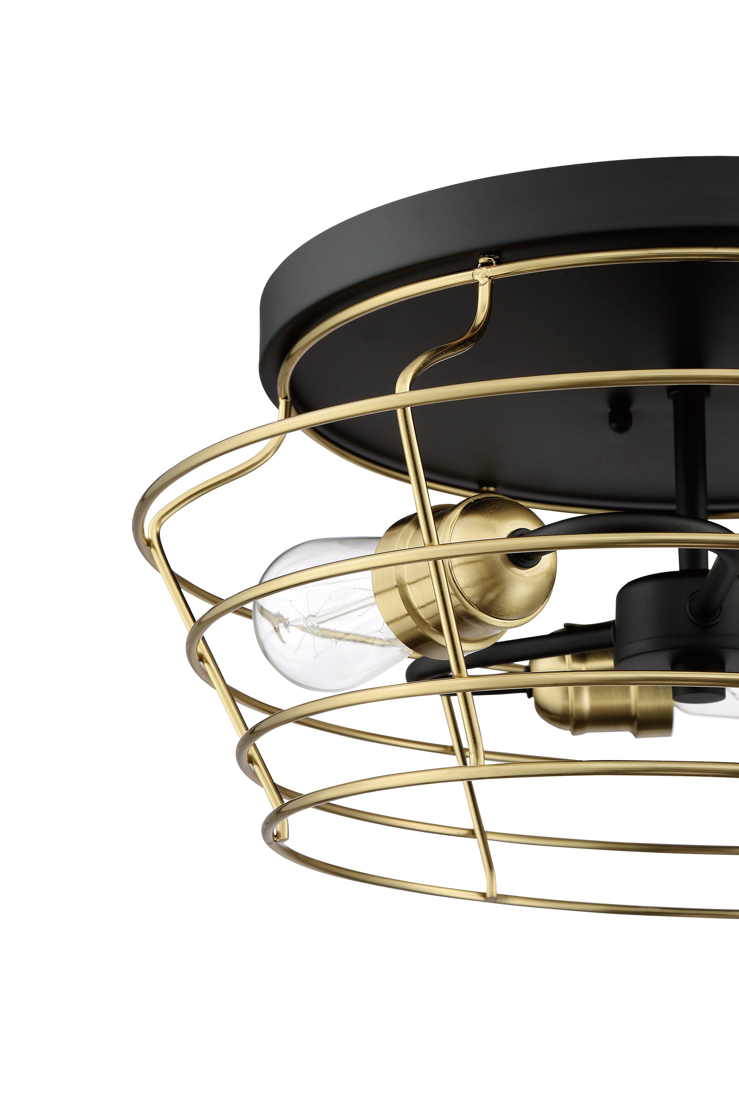 50683-FBSB - Thatcher 3 Light 16" Wide Flush Mount - Flat Black / Satin Brass