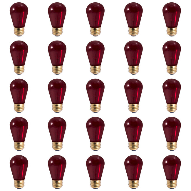 701711 - Dimmable Transparent Red S14 Incandescent Light Bulb - 11 Watt - 25 Pack