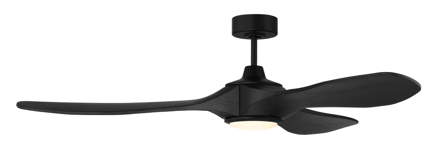EVY60FB3-NWF - Envy 60" Ceiling Fan, Damp Rated, no Wifi 60" 3 Blade Indoor Outdoor Ceiling Fan with Light Kit - Flat Black