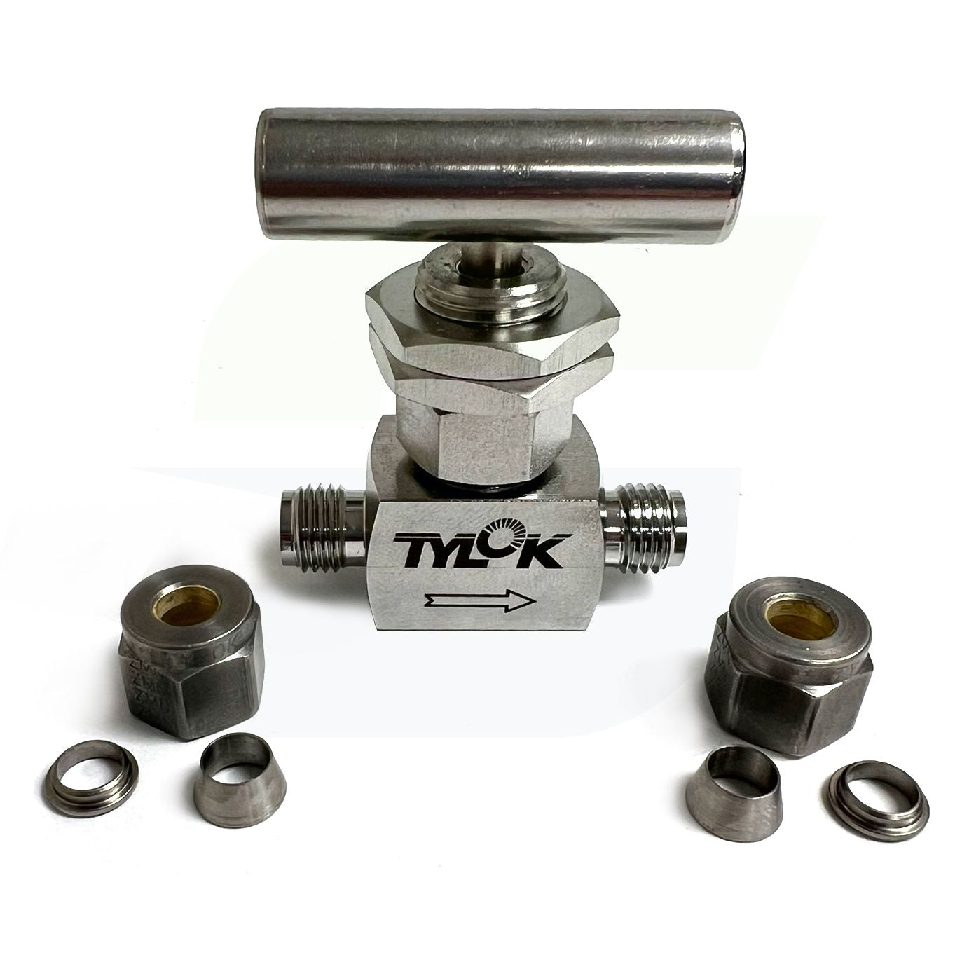 SS-4-6DD-4-P2 - Stainless Screwed Bonnet Needle Valve 1/4" CBC Tube x 1/4" CBC Tube, Panel Mount with 2 Nuts