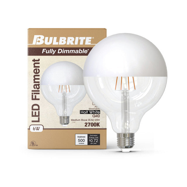776840 - Filaments Dimmable G40 Half White Glass Medium Base - 6 Watt - 2700K - 2 Pack