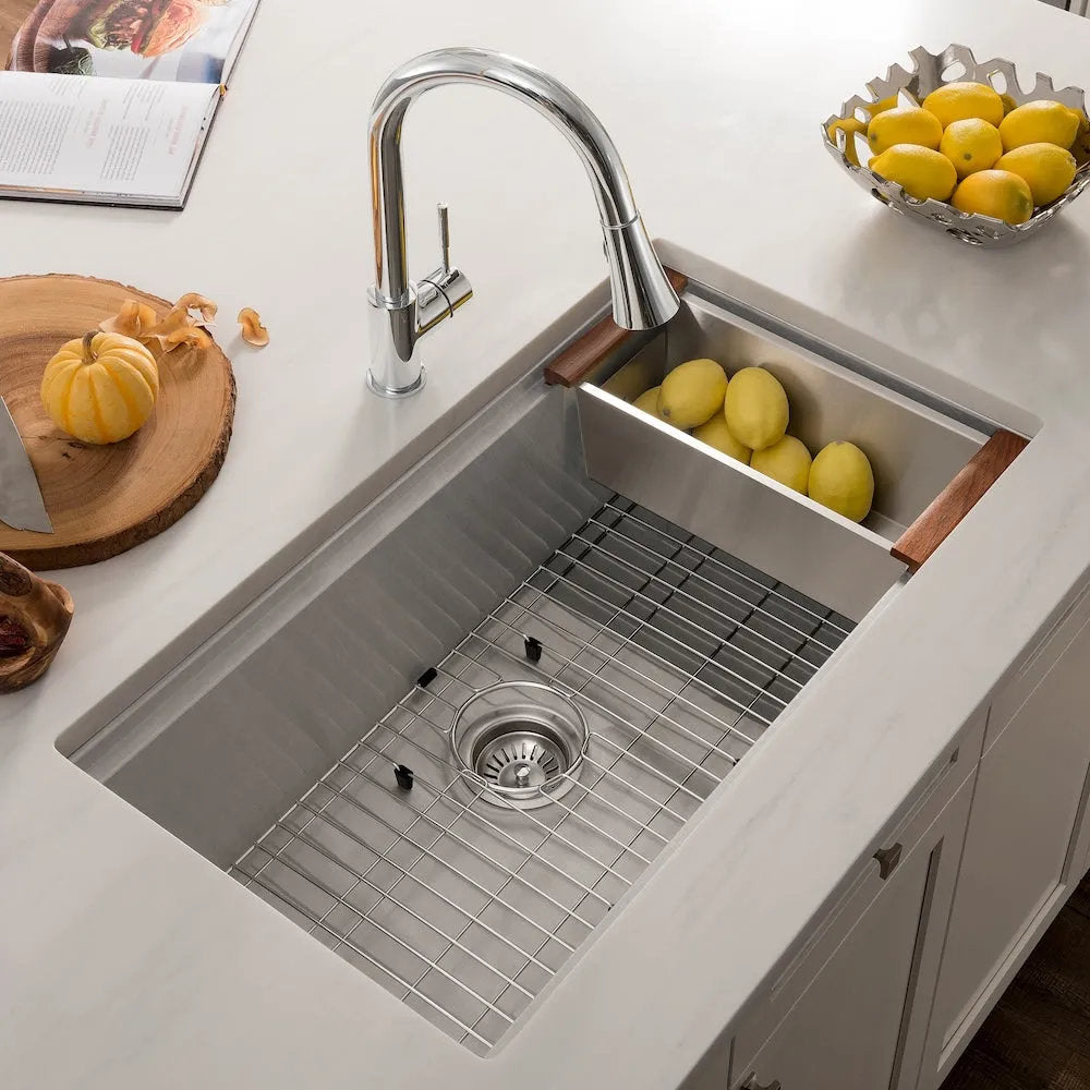 SLS-33 - 33" Garmisch Undermount Single Bowl Stainless Steel Kitchen Sink with Bottom Grid and Accessories