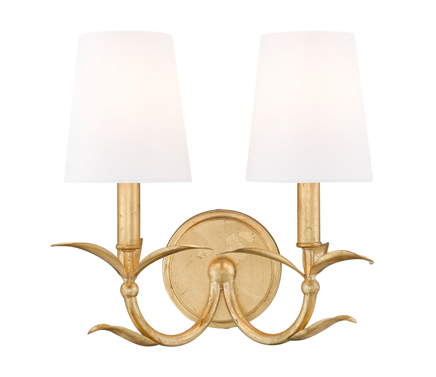 830-2S-GLF - Aslin 2 Light Wall 12" Sconce - Gold Leaf