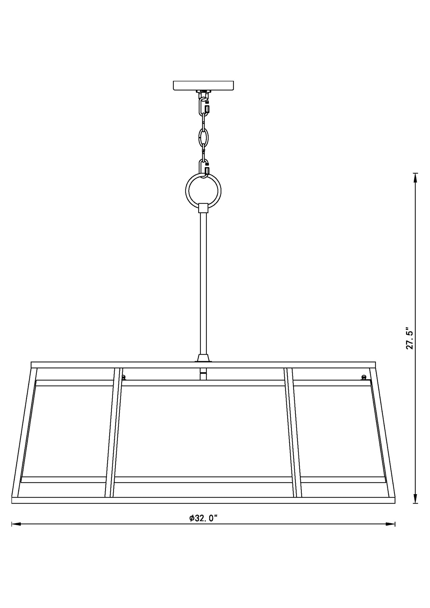 1935-32RB - Lenyx Pendant 8 Light 32" Chandelier - Rubbed Brass