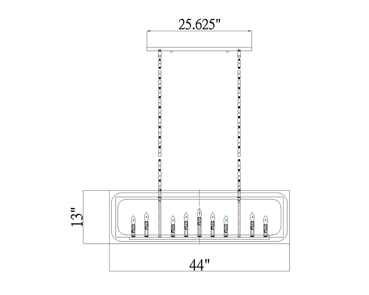 3038-9L-MB - Easton 9 Light Linear 44" Chandelier - Matte Black