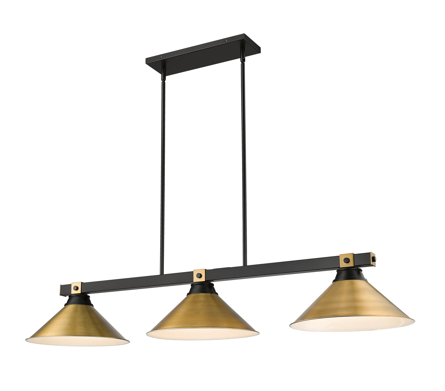 1955-3MB-RB-RB15 - Bronte 3 Light 54" Billiard - Matte Black / Rubbed Brass