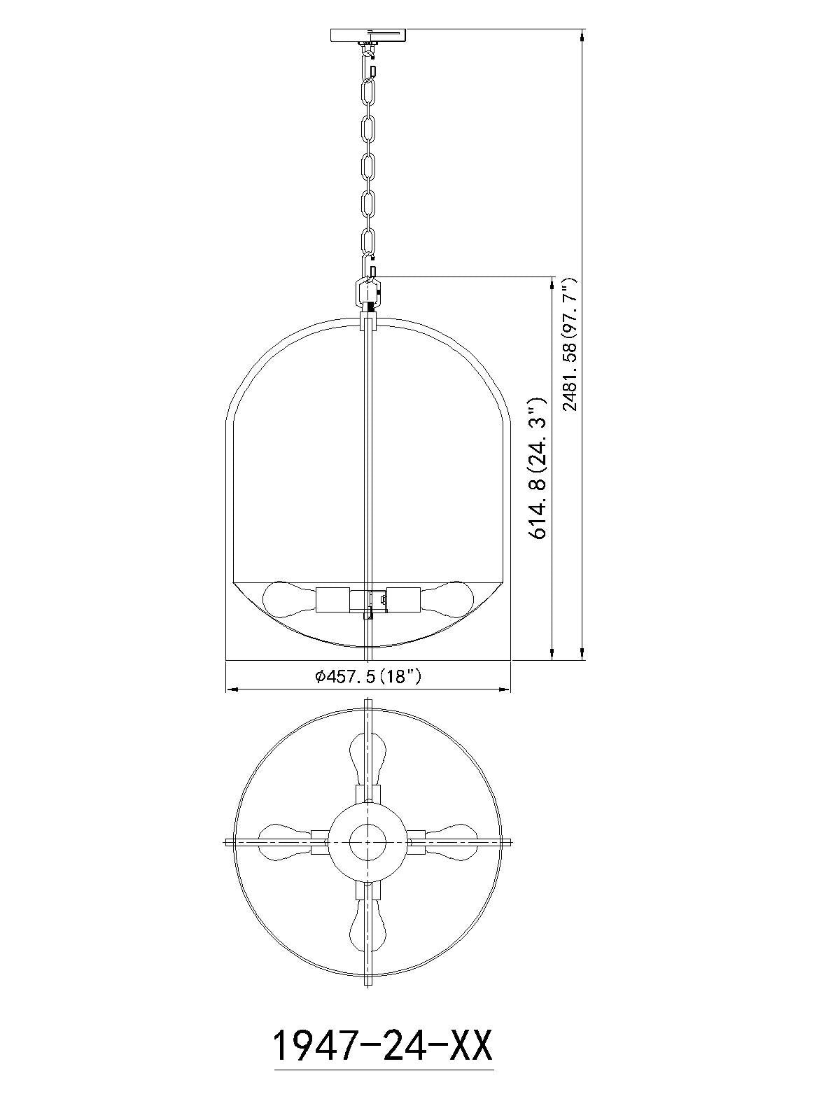 1947-24MB - Devon 4 Light 18" Pendant - Matte Black