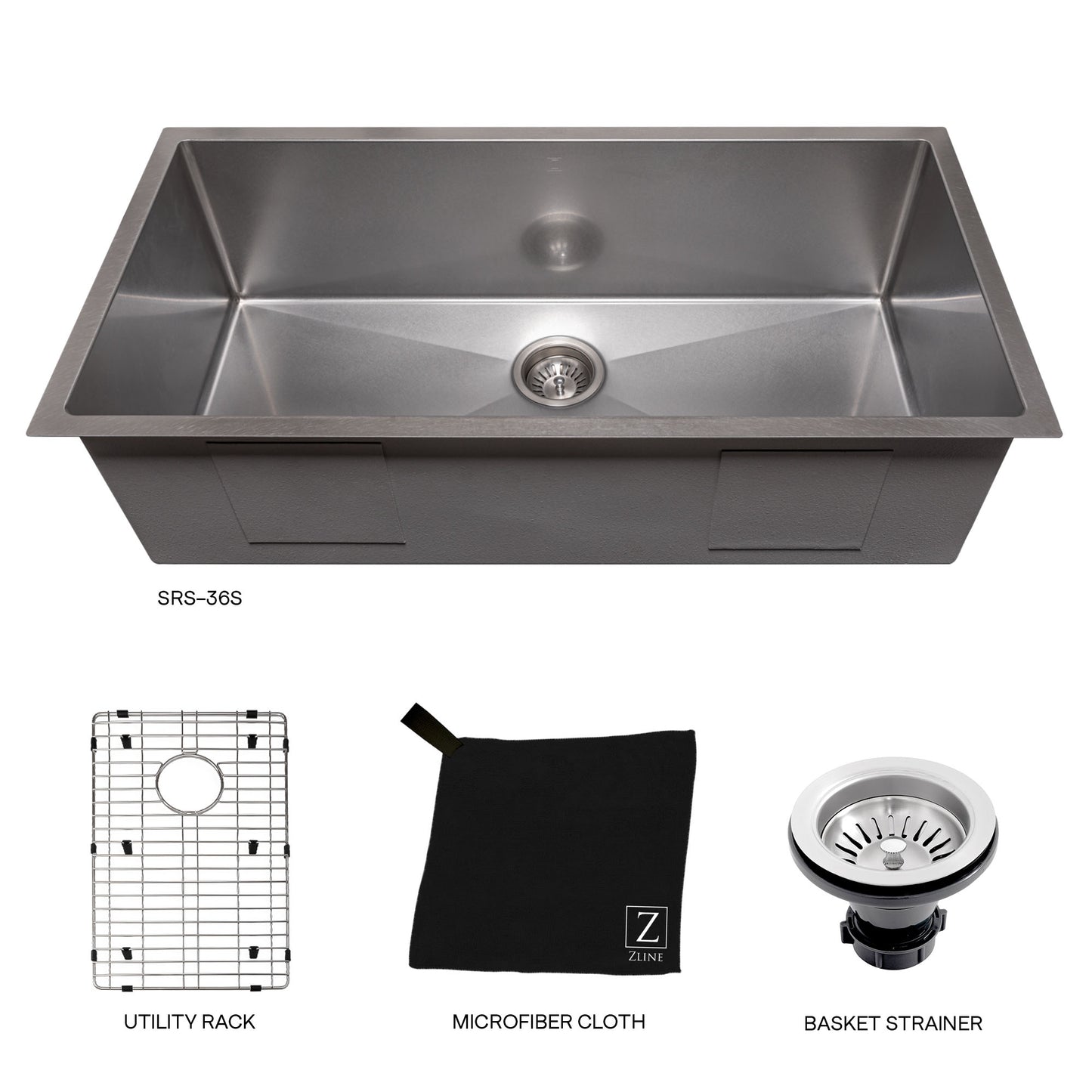 SRS-36S - 36" Meribel Undermount Single Bowl Satin Stainless Steel Kitchen Sink with Bottom Grid