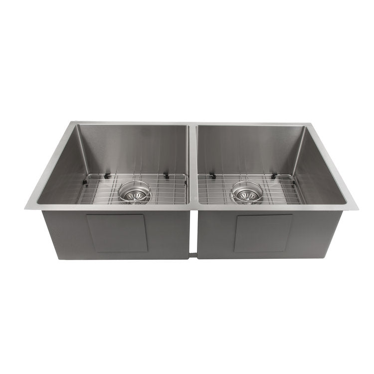 SR50D-36 - 36" Anton Undermount Double Bowl Stainless Steel Kitchen Sink with Bottom Grid