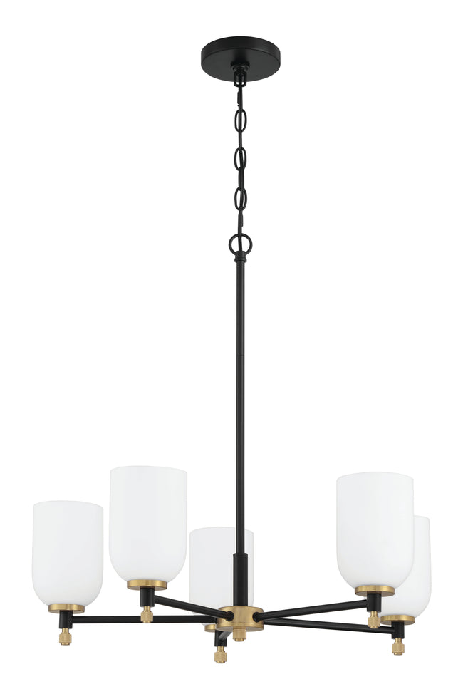 60325-FBSB - Council 5 Light 25" Wide Chandelier - Flat Black / Satin Brass