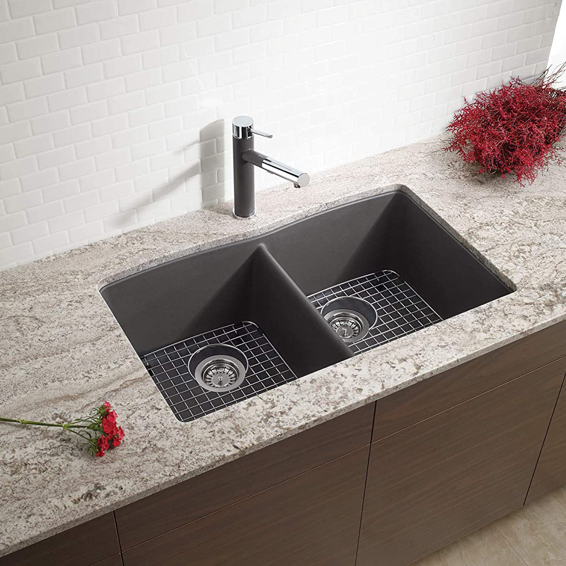 441470 - 32" Diamond Equal Double Bowl Undermount Kitchen Sink - Cinder