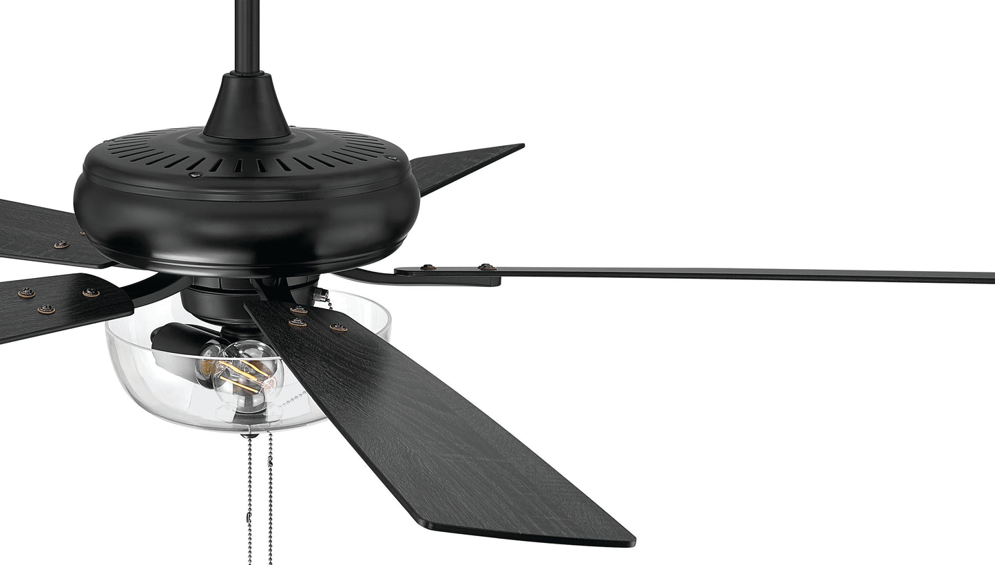 ECF201FB5-FBGW - EOS 2 Light Clear Bowl 52" Ceiling Fan 52" 5 Blade Ceiling Fan with Light Kit - Flat Black
